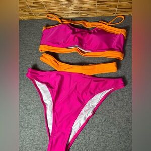 Live Life on the Beach Pink Orange Colorblock Cutout Bikini Set Size L NEW